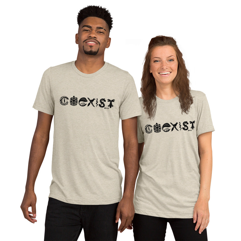 COEXIST Tri-Blend Unisex T-shirt with Black Text