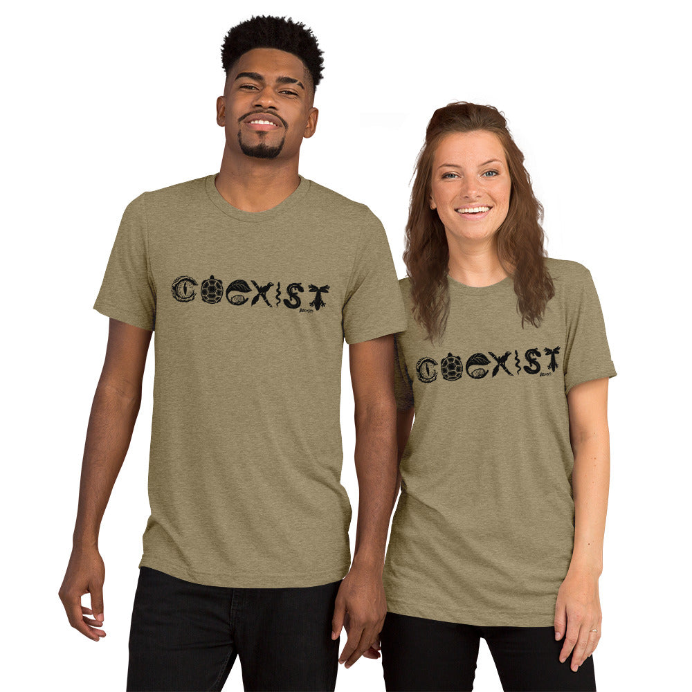 COEXIST Tri-Blend Unisex T-shirt with Black Text