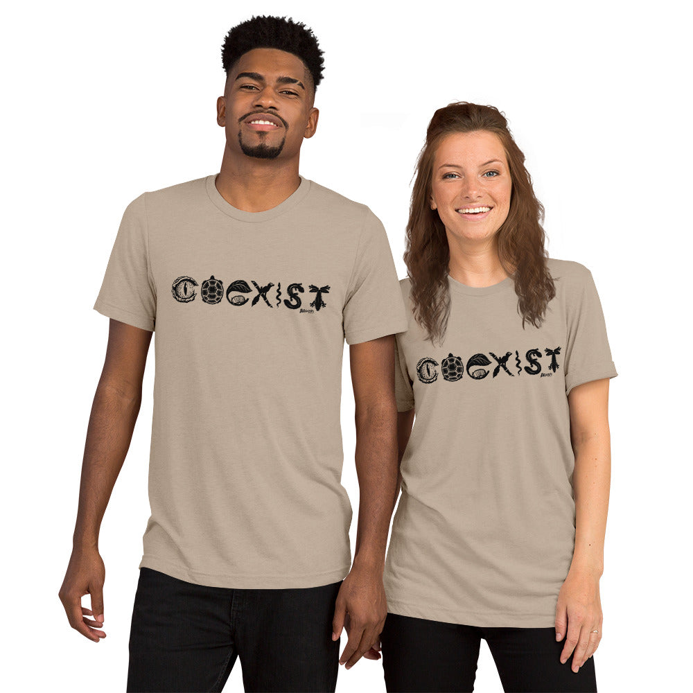 COEXIST Tri-Blend Unisex T-shirt with Black Text