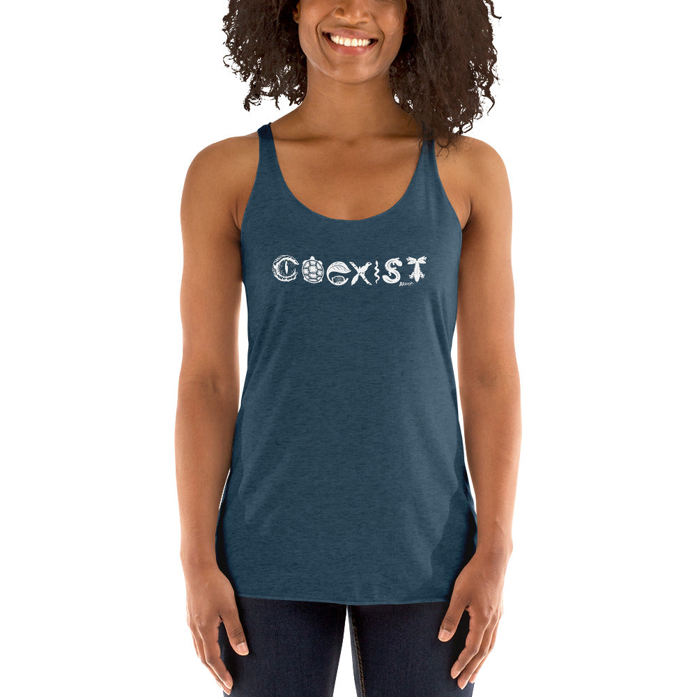 COEXIST Women's Racerback Tank with White Text