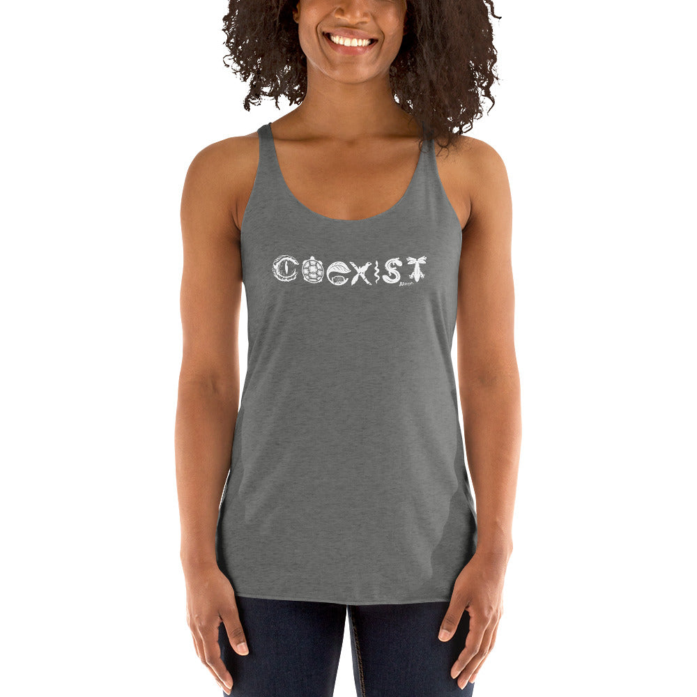 COEXIST Women's Racerback Tank with White Text