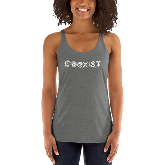 COEXIST Women's Racerback Tank with White Text