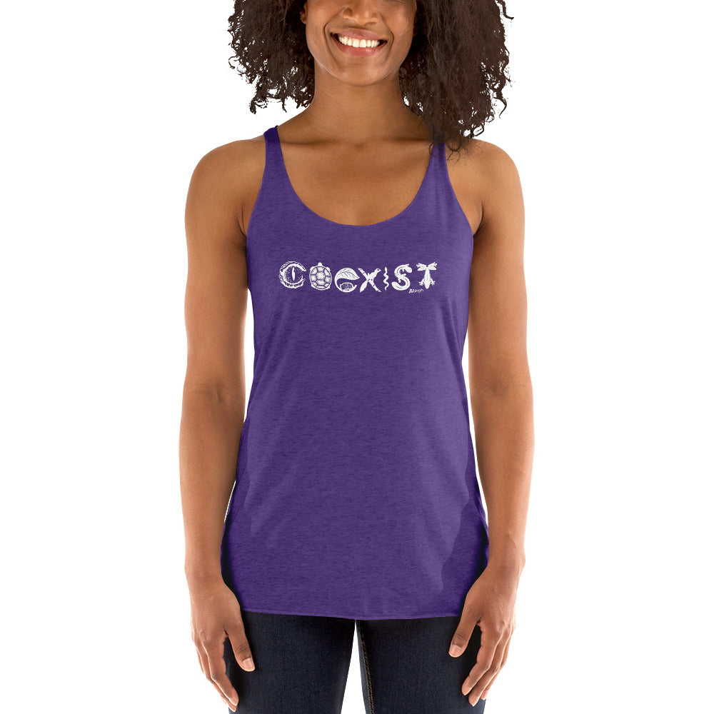 COEXIST Women's Racerback Tank with White Text