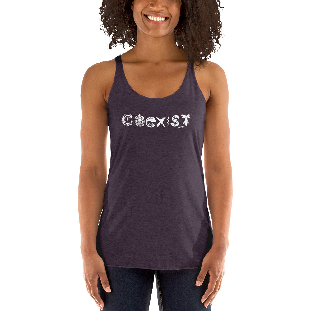 COEXIST Women's Racerback Tank with White Text