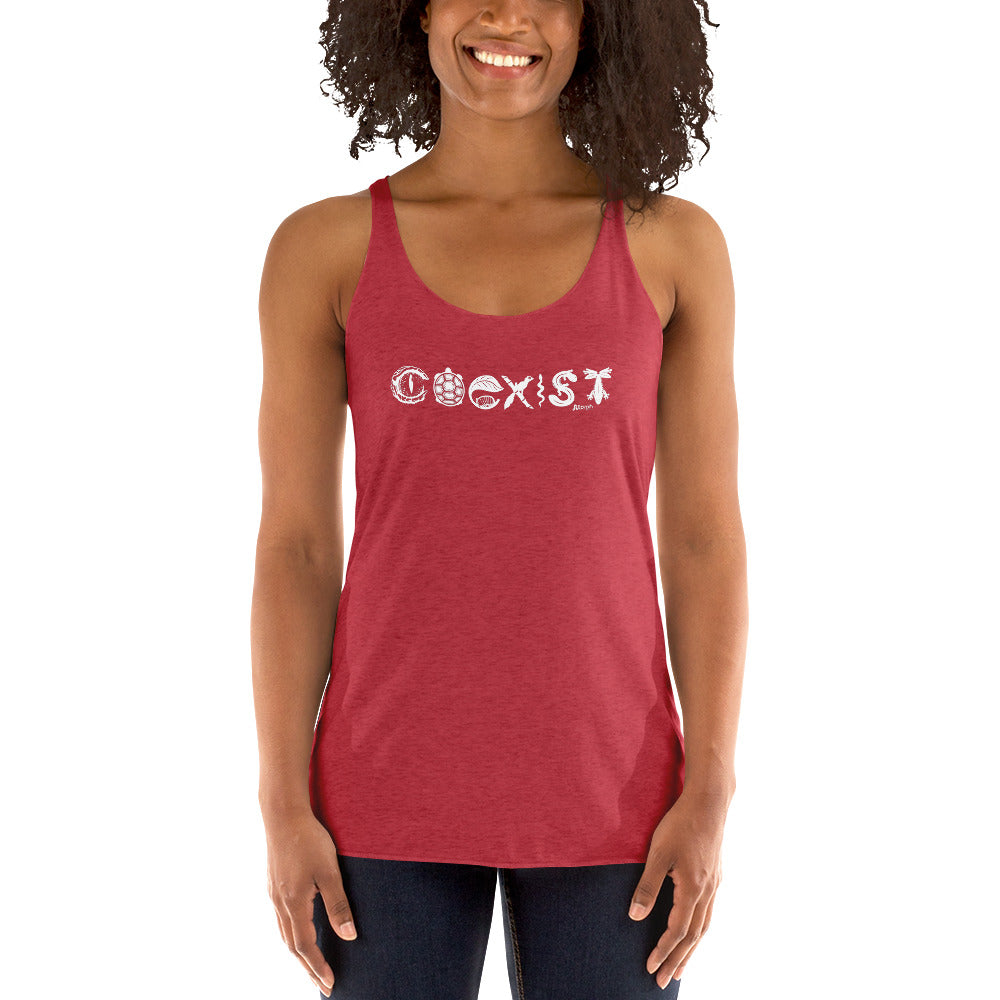 COEXIST Women's Racerback Tank with White Text