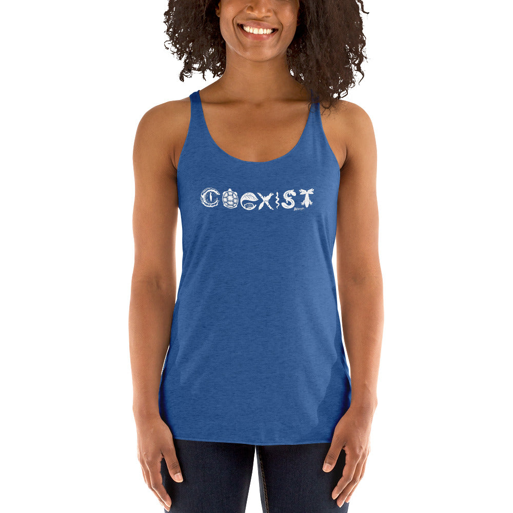 COEXIST Women's Racerback Tank with White Text