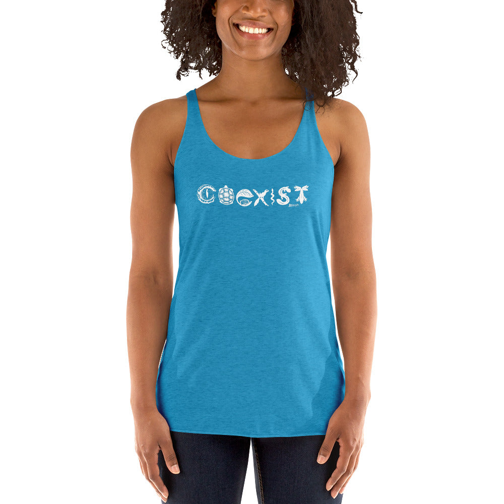 COEXIST Women's Racerback Tank with White Text